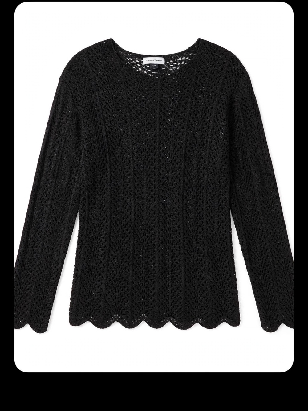 Chelsea & Theodore Black Open-Knit Pointelle Sweater
